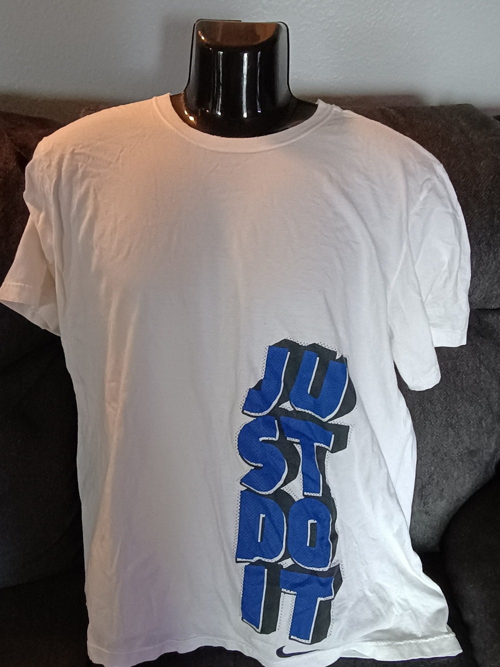 Nike Just Do It Men’s XL T-Shirt White Blue Graphic Swoosh Short Sleeve Tee
